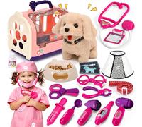 Kit Dottore Bambini con Elettronico Peluche Interattivi Cane Giocattolo Che Cammina e Abbaia Gabbia per Cani Costume Veterinario Giochi di Ruolo Dottoressa Regalo per Bambina Bambino 3 4 5 6 7 Anni