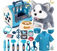 Kit Dottore Bambini con Elettronico Peluche Interattivi Cane Giocattolo Che Cammina e Abbaia Gabbia per Cani Costume Veterinario Giochi di Ruolo Dottoressa Regalo per Bambina Bambino 3 4 5 6 7 Anni