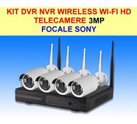 KIT DVR NVR WIRELESS WIFI 4 CANALI CH 3MP TELECAMERE HD IR REMOTO ANDROID IPHONE