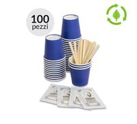 Kit Ecologico 100 Bicchieri, Palette e Zucchero per Degustazione Caffè