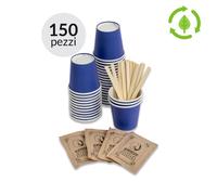 Kit Ecologico 150 Bicchieri, Palette e Zucchero di Canna per Degustazione Caffè