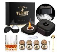 Kit elettrico per affumicatore di cocktail con 4 chips di legno e bicchiere per whisky, kit ricaricabile per affumicatore di whisky con accendino, regali di compleanno per uomini, papà