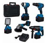 Kit Elettroutensili a Batteria 88V Brushless - COMPRENDE Cassetta con Trapano - Avvitatore Percussione - Avvitatore Impulsi - Smerigliatrice - Tassellatore SDS e Caricatore - Set Professionale