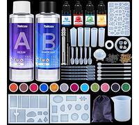 Kit Epossidica Trasparente, Stampi per Resina Rapporto 1:1 Starter Kit per Principianti, 200 ml Resina e Indurente, Pigmenti, Glitter, Misurini, Ottimo per Artigianato, Gioielli, Legno