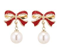 Kit Esame Kit Gioielli Bow Pearl Earrings Ear Clips Fashionable and Versatile Trendy Earrings Korean New Internet Personalized Compatible with Machine Perles Trapano Astuccio (rosso, One Size)