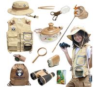 Kit esploratore per bambini con gilet safari, cappello e altro - Kit per catturare insetti per bambini con guida all'avventura e caccia al tesoro - Costume carino da guardiano dello zoo e costume