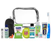 Kit essenziale da viaggio (kit da viaggio), adatto per bagagli a mano in aereo, vacanze e viaggi d'affari. Include prodotti aggiuntivi per la cura personale in una pratica borsa da toilette per uomo e