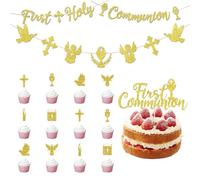 Kit essenziale per feste di comunione, decorazioni per la prima santa, decorazioni per torte per battesimo, cialde per comunione e topper per cupcake, deliziose decorazioni per cresima per una