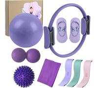 Kit essenziale per pilates da donna, set di attrezzature per pilates con anello tonificante, fasce di resistenza, palla e calzini per tonificazione, flessibilità e allenamento a casa (viola)