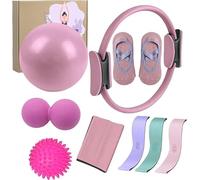 Kit essenziale per pilates da donna, set di attrezzature per pilates con anello tonificante, fasce di resistenza, palla e calzini per tonificazione, flessibilità e allenamento a casa (rosa)