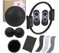 Kit essenziale per pilates da donna, set di attrezzature per pilates con anello tonificante, fasce di resistenza, palla e calzini per tonificazione, flessibilità e allenamento a casa (nero)