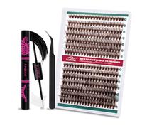 Kit Extension Ciglia Marrone Scuro Finte Ciuffetti Individuali D Curl Estensioni Ciglia Cluster Naturali con Lash Bond e Seal FADVAN(30D+40D-0.07D, Mix 9-16)
