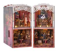 Kit fai da te Book Nook 3D Puzzle in legno casa delle bambole con luci a LED Mini kit casa in miniatura libreria inserto decorazione arte in legno fermalibri mini casa di bambola modello creativo