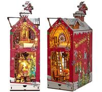 Kit fai da te Book Nook Kit Snowy Night Song fai da te casa delle bambole in miniatura con mobili e luce a LED, 3D puzzle fermalibri in legno, kit modelli per adulti da costruire