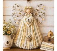Kit fai da te con angelo da appendere in tessuto, accessori macramè | Kit fai da te a forma di angelo da appendere, tessuti pretagliati e bottoni, ali multistrato, decorazione da parete per la