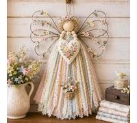 Kit fai da te con angelo da appendere in tessuto, accessori macramè | Kit fai da te a forma di angelo da appendere, tessuti pretagliati e bottoni, ali multistrato, decorazione da parete per la