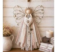 Kit fai da te con angelo da appendere in tessuto, accessori macramè | Kit fai da te a forma di angelo da appendere, tessuti pretagliati e bottoni, ali multistrato, decorazione da parete per la