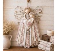 Kit fai da te con angelo da appendere in tessuto, accessori macramè | Kit fai da te a forma di angelo da appendere, tessuti pretagliati e bottoni, ali multistrato, decorazione da parete per la