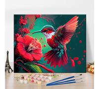 Kit fai da te da colorare con i numeri, colibrì, per adulti e bambini, pittura su tela con numeri, fiori, acquerello, pittura ad olio, pittura acrilica, arti e mestieri per la decorazione della casa