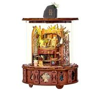 Kit fai da te in miniatura per casa delle bambole, magica scatola del tesoro musicale, puzzle 3D con visione a 360°, illuminazione girevole e architettura in miniatura