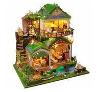 Kit fai da te in miniatura per casa delle bambole Mini casa delle bambole Foresta Cottage Building Kit con luci a LED in scala 1:24 Kit per la casa delle bambole per adulti regalo di compleanno