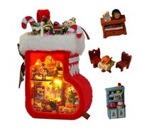 Kit fai da te in miniatura per casa delle bambole, modello di mini stanza con luce LED calda, kit artigianale a forma di calza natalizia per adulti, decorazione natalizia per la casa per amici e