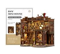 Kit fai da te in miniatura per casa delle bambole, puzzle 3D in legno, stile retrò, a due piani, con luce LED, regalo per amici di famiglia, amanti dei libri