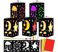 Kit fai da te lanterna a stella, lanterna di San Martino da 5 pezzi, 10 fogli di carta trasparente e corda di canapa, kit lanterna creativa per la decorazione di Halloween-Luna