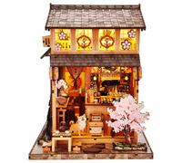 Kit fai da te per adulti, kit per casa delle bambole Sakura giapponese, kit per casa delle bambole in miniatura con luce LED, mini kit di costruzione, puzzle 3D in legno per libreria, diorama