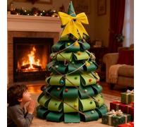 Kit fai da te per alberi di Natale grandi in carta, 1,5 m, kit fai da te con pompon dorati, decorazione creativa fatta a mano per le vacanze per la casa di famiglia, decorazione natalizia (verde)