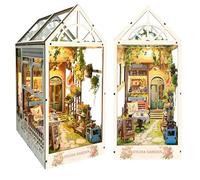 Kit fai da te per angolo libri - Diorama fermalibri con LED - Puzzle 3D in legno fai da te in miniatura, decorazione per libreria, libreria, casa delle bambole, hobby, regali per adulti (giardino