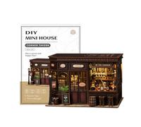 Kit fai da te per angolo libri - Kit fai da te in miniatura 3D puzzle in legno Alleyway Taverna Artigianato Kit Kit per casa delle bambole Bookshelf Insert Decor con LED, regalo per familiari e amici