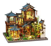 Kit fai da te per angolo libri - Kit fai da te in miniatura per casa delle bambole con mobili e luce LED, puzzle 3D in legno, fermalibri artistici in legno, kit di modelli per adulti da costruire