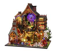 Kit fai da te per casa delle bambole in legno, accessori creativi per la casa delle bambole, magici boschi profondi, kit di costruzione di piccole case con luci a LED e mobili (senza copertura