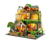 Kit fai da te per casa delle bambole in miniatura, grande villa nel bosco a 3 livelli, kit avanzato per adulti (foresta delle fate A)