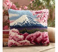 Kit Fai Da Te Per Cuscini 3D, Montagna Dei Fiori Di Ciliegio Kit Per Ricamo A Punto Croce 43X43Cm, Federa Per Cuscino Da Divano Con Gancio Per Chiusura A Scatto, Adatto Per Bambini E Adulti,