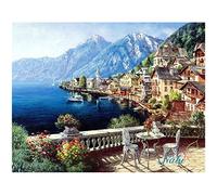 Kit fai da te per la creazione di quadri 5D con cristalli, perline e strass da incollare e punto croce, soggetti: paesaggio, mare e casa, H, 40X50cm