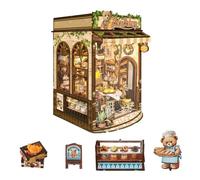 Kit fai da te per libri 3D in legno con supporto per libri, puzzle fai da te, panetteria, casa delle bambole, con luce LED, regali creativi per amici e genitori