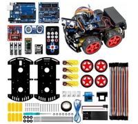 Kit fai da te per robot 4Wd con telecomando wireless e | Tracciamento delle linee, per kit di veicoli intelligenti in acrilico e metallo per progetti Arduino, nero