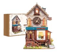 Kit fai da te, puzzle in legno 3D, casa delle bambole con doppio piano LED, in legno, per case in miniatura, fai da te, idea regalo per hobby (20,4 x 13 x 13,8 cm)