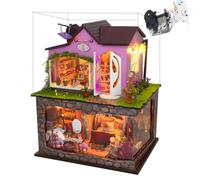 Kit fai da te, puzzle in legno 3D, casa delle bambole con doppio piano LED, kit in legno per case in miniatura, fai da te, regalo hobby (con custodia antipolvere