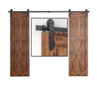 Kit Ferramenta For Porta Del Fienile, Binario Scorrevole Combinato In Acciaio, Accessori For Puleggia For Binario A Doppia Porta, For Garage Di Casa(144.1" Track (Double Door))