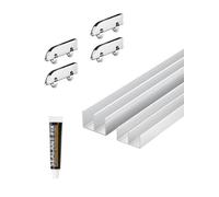 Kit ferramenta for porta scorrevole a doppio binario, binario for porta a scomparsa nascosta e rulli for porta in vetro del soggiorno della cucina, argento(100cm)