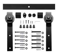 Kit ferramenta for porta scorrevole a forma di J for armadio con binario sospeso nero rustico in legno for porta singola 183 cm/200 cm(6FT (183CM))