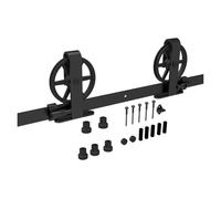 Kit ferramenta for porta scorrevole da fienile con ancoraggio a ruota grande, stile T, fiore o piatto, 5-6,6 piedi, for singola guida a pavimento regolabile(Big Wheel T,5.5FT(171CM))