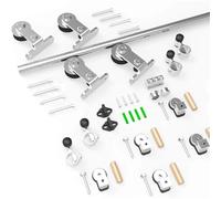 Kit ferramenta for porta scorrevole da fienile da 5-8 piedi for porta doppia in legno Kit binario for porta scorrevole in acciaio inossidabile stile T (NO con porta)(8FT(244CM))