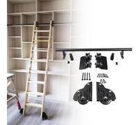 Kit ferramenta per libreria con scala scorrevole metallo 100-732CM Binario per scala mobile - Set completo di sistema a rulli scorrevoli Kit binari scala mobile (senza scala) soppalco ufficio armadio(