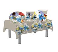 Kit Festa Coordinato Puffi 8 Piatti-20 Tovaglioli 33x33- 8 Bicchieri 250cc Tovaglia Componibile (Tovaglia)