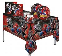 Kit Festa di Compleanno Spiderman per 8 persone - Addobbi Decorazioni da Tavola Uomo Ragno Spider Man per Bambino (8 piatti di carta, 8 bicchieri di carta, 20 tovaglioli, 1 tovaglia)