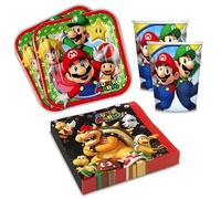 Kit Festa Super Mario per 8 persone, Set Decorazioni Addobbi da Tavola Stoviglie Luigi Bros. Yoshi per Compleanno Party Anniversario Halloween Bambino Bambina- 8 piatti, 8 bicchieri, 20 tovaglioli
